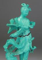 Stauette Kwanyin Sculptee - Figuur - Sokkel en Hout -, Antiek en Kunst