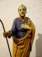 Beeld - Sint-Jozef met glazen ogen - 26 cm - Antiek - Hout -