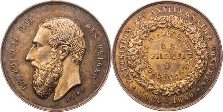 Medaille 1889 Leopold Ii von Belgie 25 Jahrestag der Baum..., Postzegels en Munten, Penningen en Medailles, Verzenden