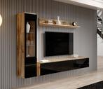 Wandmeubel Eiken zwart Set van 3 TV-Meubel, Huis en Inrichting, Kasten | Wandmeubels, Verzenden, Nieuw, 25 tot 50 cm, 150 tot 200 cm
