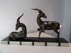 Beeld, Gazellen - 21.5 cm - Marmer/Brons Patina - 1940, Antiek en Kunst