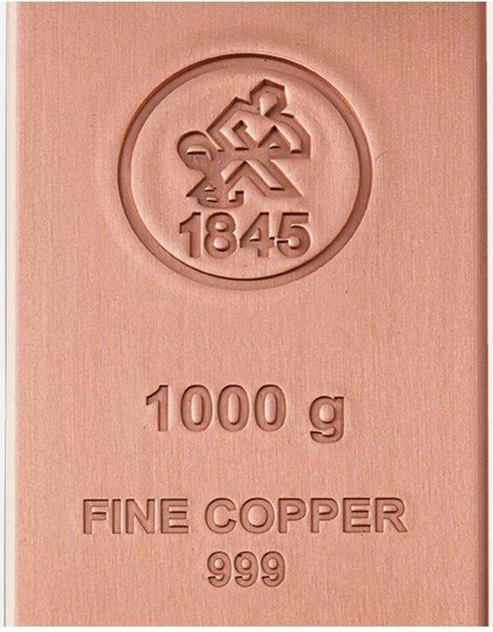 1 kilogram koper - .999 - Heimerle & Meule - Duitsland., Postzegels en Munten, Edelmetalen en Baren