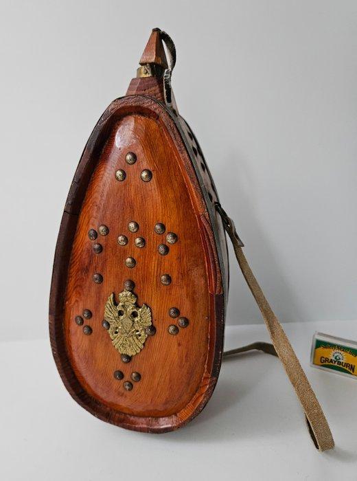 Duitse Veldfles met heraldisch wapen - Drinkhoorn - Hout, Antiek en Kunst, Curiosa en Brocante