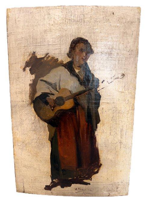 Angelo Trezzini (1827-1904) - studio del mendicante, Antiek en Kunst, Kunst | Schilderijen | Klassiek