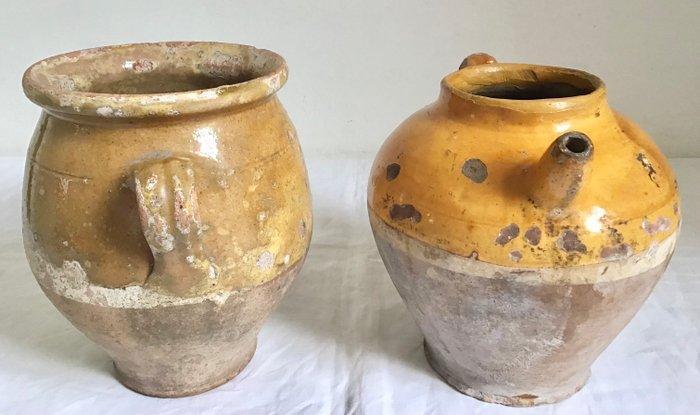 Pot (2) - Pot à miel provençal en céramique émaillée et, Antiquités & Art, Curiosités & Brocante