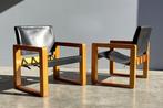 Fauteuil - Cuir - Deux fauteuils vintage Safari, Antiek en Kunst