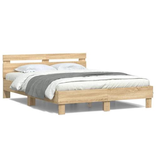 vidaXL Cadre de lit avec tête de lit et LED chêne sonoma, Maison & Meubles, Chambre à coucher | Lits, Neuf, Envoi