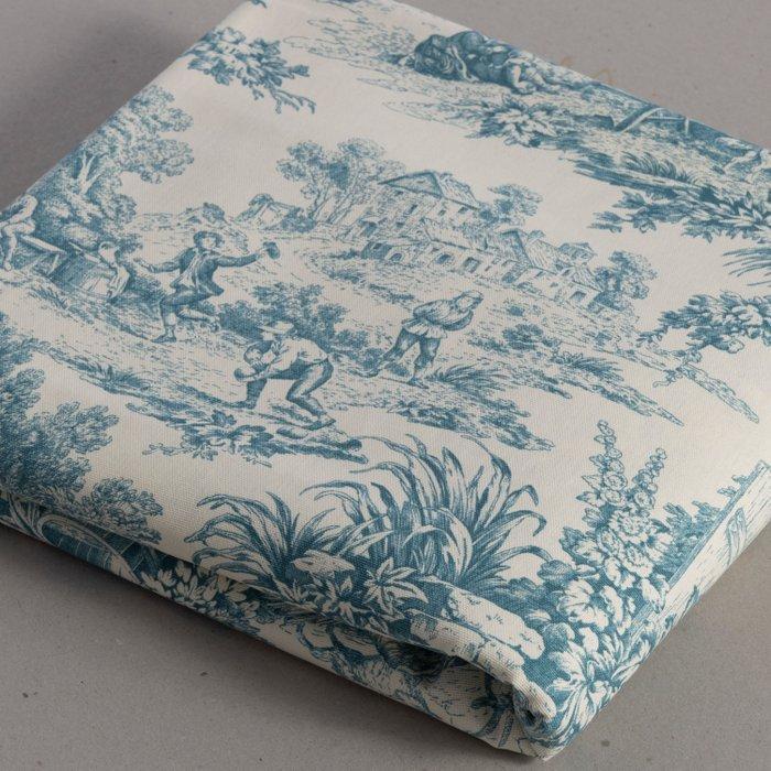 Splendido Toile de Jouy turquoise - Meubelstof - 300 cm -, Antiek en Kunst, Antiek | Tapijten, Tafelkleden en Textiel