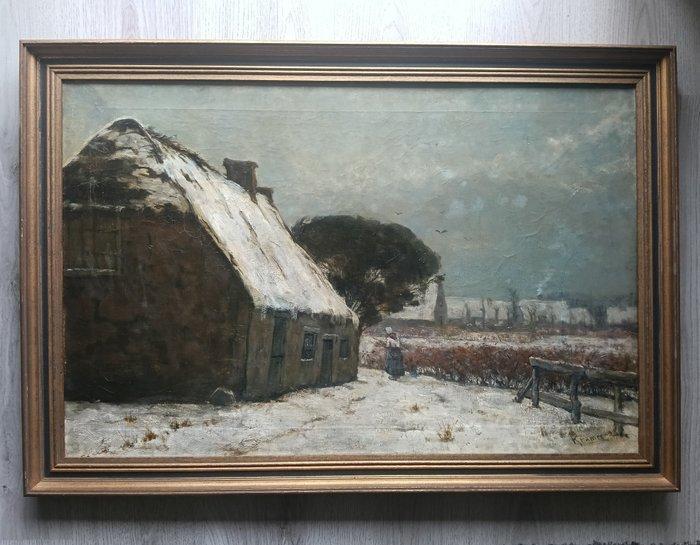 Martinus Kramer (1860-1918) - Zicht op Laren in de winter, Antiquités & Art, Art | Peinture | Classique