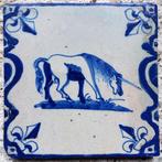 Tegel - Antieke Delftsblauwe tegel met eenhoorn. - 1650-1700