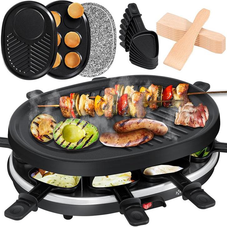 Gourmetstel met stenen grillplaat - raclette set voor 8, Elektronische apparatuur, Grillplaten, Verzenden