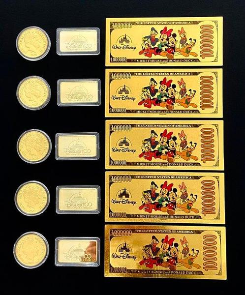 Verenigde Staten. Collection of 15 Gold Plated Medals , Bars, Verzamelen, Disney