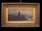 European school (XIX) - Veduta di città con barche sul fiume, Antiek en Kunst