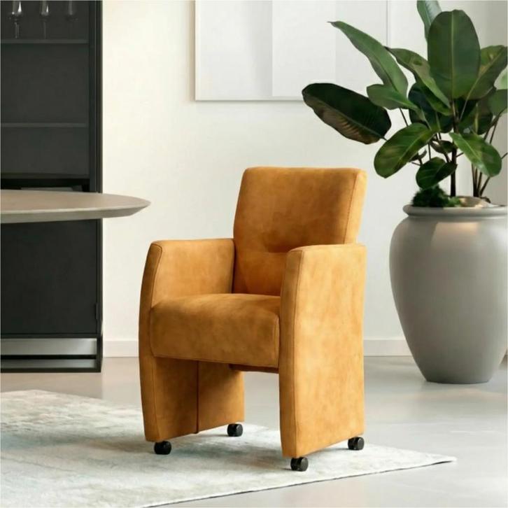 Leren eetkamerstoel Pleasure - Kenia Cognac (cognac) - Met, Huis en Inrichting, Stoelen, Bruin, Nieuw, Leer, Ophalen of Verzenden