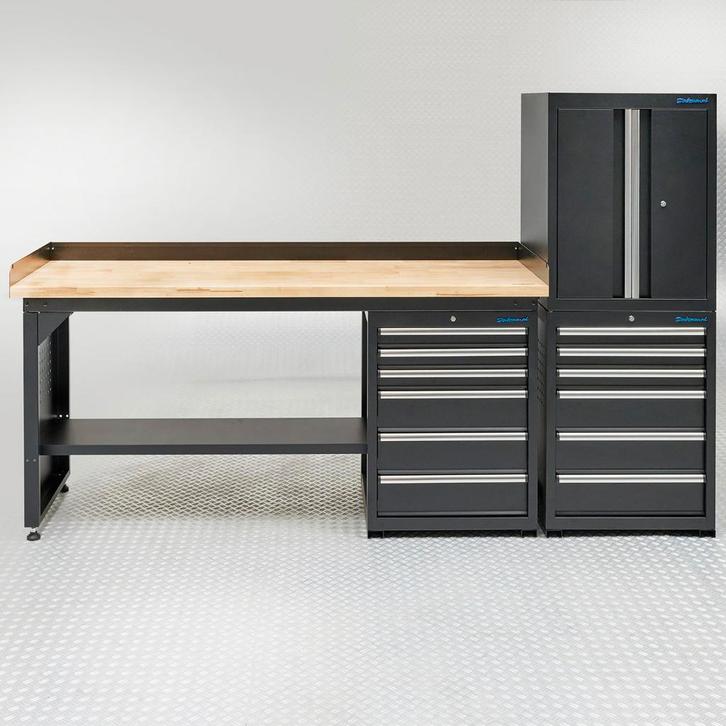 Datona Werkbank 200 cm 1 kast deuren 2 kast lades bamboe -, Doe-het-zelf en Bouw, Werkbanken, Ophalen of Verzenden
