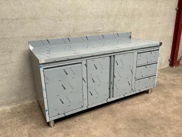 RVS Werktafel met Draaideuren kanteldeur en 3 laden 180 cm beschikbaar voor biedingen