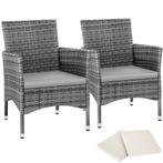 tectake 2 Wicker tuinstoelen met 4 kussenhoezen - grijs/lich, Tuin en Terras, Verzenden, Nieuw
