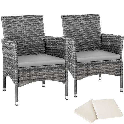 tectake 2 Wicker tuinstoelen met 4 kussenhoezen - grijs/lich, Tuin en Terras, Tuinsets en Loungesets, Verzenden
