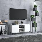 vidaXL Meuble TV avec pieds en métal Blanc brillant, Verzenden