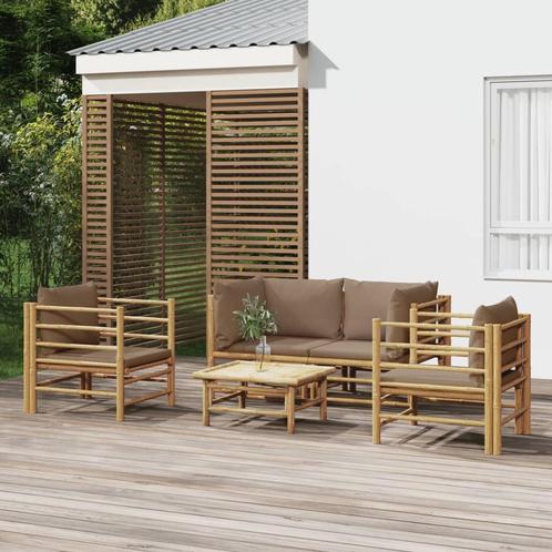 vidaXL Salon de jardin 5 pcs avec coussins taupe bambou, Tuin en Terras, Tuinsets en Loungesets, Verzenden