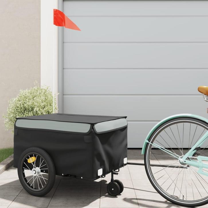 vidaXL Fietstrailer 45 kg ijzer zwart en grijs, Fietsen en Brommers, Fietsaccessoires | Aanhangwagens en Karren, Nieuw, Verzenden