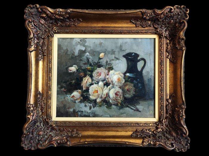 Juan Lluna Lerma (1933–2019) - Rosas con jarra, Antiek en Kunst, Kunst | Schilderijen | Klassiek