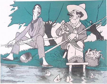 Spotprent over het advies van de visser aan Hitler (Lithos), Antiek en Kunst, Kunst | Litho's en Zeefdrukken, Verzenden