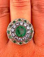 Zonder Minimumprijs - Ring - 9 kt. Roségoud, Zilver Smaragd, Nieuw