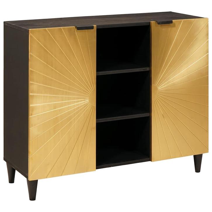 vidaXL Bijzetkast Zwart en Goud 90 x 33.5 x 75 cm massief, Huis en Inrichting, Woonaccessoires | Cd- en Dvd-rekken, Nieuw, Verzenden