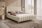 Tweepersoonsbed 180x200 beige stof gouden poten, Nieuw, 180 cm, Verzenden