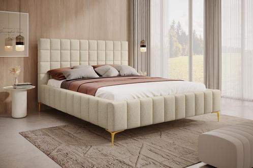 Tweepersoonsbed 180x200 beige stof gouden poten, Maison & Meubles, Chambre à coucher | Lits, Envoi