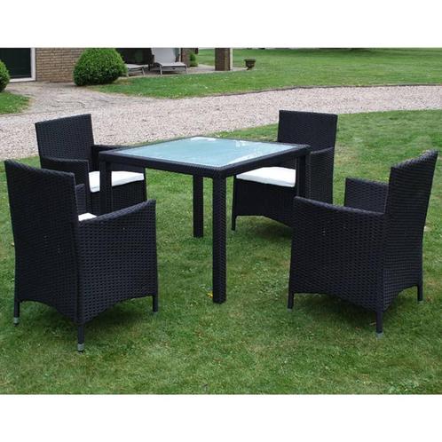 vidaXL 5-delige Tuinset met kussens poly rattan zwart, Tuin en Terras, Tuinsets en Loungesets, Tuinset, Nieuw, Verzenden