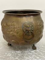 Leeuwenkopjes - Jardinière - Koper - Decoratieve Jardiniere, Antiek en Kunst