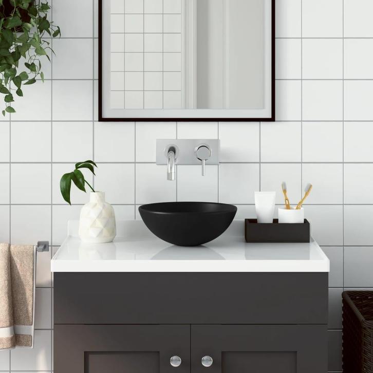 vidaXL Wastafel rond keramiek matzwart, Doe-het-zelf en Bouw, Sanitair, Nieuw, Verzenden