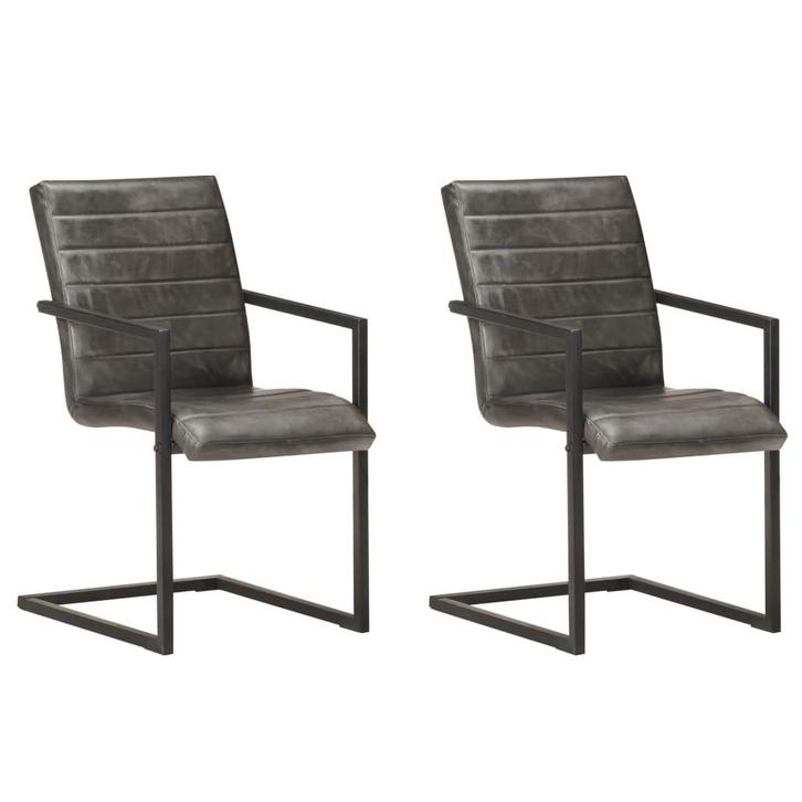 vidaXL Eetkamerstoelen 2 st echt leer grijs, Huis en Inrichting, Stoelen, Nieuw, Verzenden