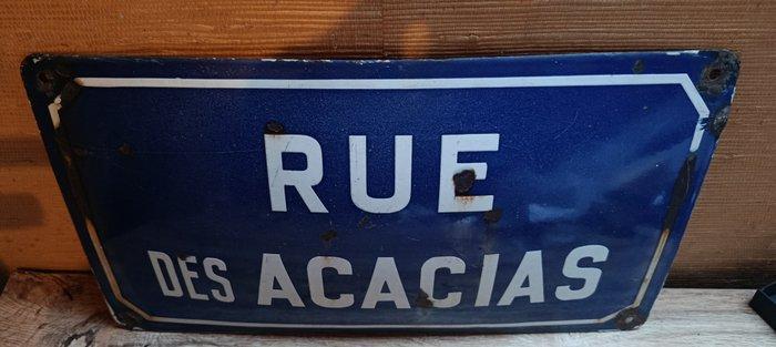 Straatnaambord - Rue des Acacias - Emaille plaat - Staal, Antiek en Kunst, Antiek | Wandborden en Tegels