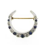 9 Krt. Broche met saffier en diamant | 0,34 ct. (vintage), Handtassen en Accessoires, Broches, Overige materialen, Gebruikt, Overige kleuren