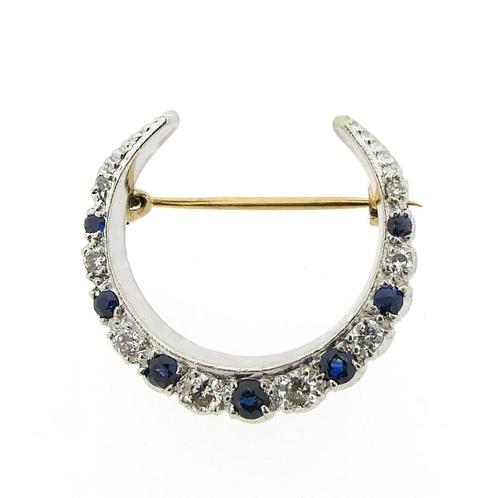 9 Krt. Broche met saffier en diamant | 0,34 ct. (vintage), Handtassen en Accessoires, Broches, Overige kleuren, Gebruikt, Met edelsteen
