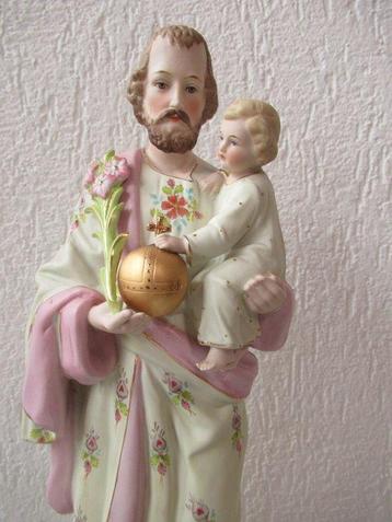 Statue, Jozef met kindje Jezus - 47 cm - Biscuit de