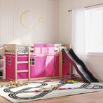 vidaXL Stapelbed met glijbaan en gordijnen roze 90x190 cm, Verzenden, Nieuw