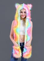 Hood Tie Dye Regenboog Wolf Wit Gekleurde Beer Muts met Sjaa, Kleding | Dames, Ophalen of Verzenden, Nieuw