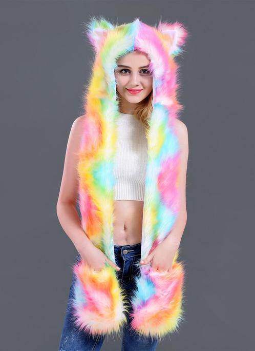 Hood Tie Dye Regenboog Wolf Wit Gekleurde Beer Muts met Sjaa, Kleding | Dames, Hoeden en Petten, Nieuw, Ophalen of Verzenden