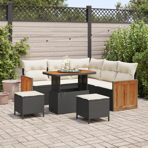 vidaXL 8-delige tuinsofa set met kussens - zwart poly rattan, Tuin en Terras, Tuinsets en Loungesets, Nieuw, Verzenden