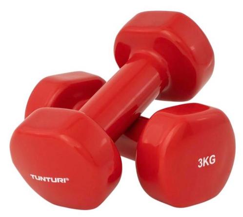 Tunturi Dumbbell set - 2 x 3,0 kg - Vinyl - Rood - Incl., Sport en Fitness, Overige Sport en Fitness, Verzenden