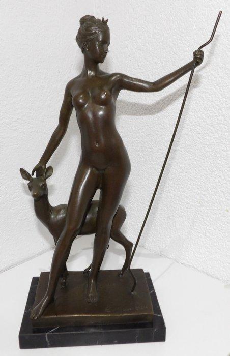 Edward McCartan (1879-1947) - Sculpture, Diane avec Cerf -, Antiquités & Art, Curiosités & Brocante