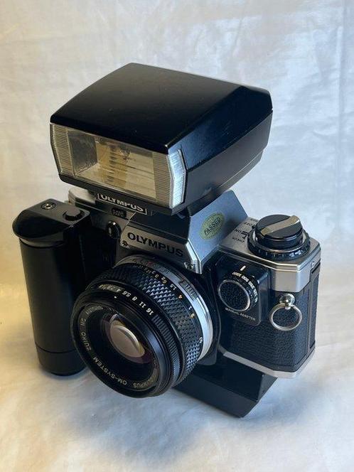 Olympus OM10 + winder 2 + flash T20 + 50 mm 1.8 lend Single, Audio, Tv en Foto, Fotocamera's Analoog