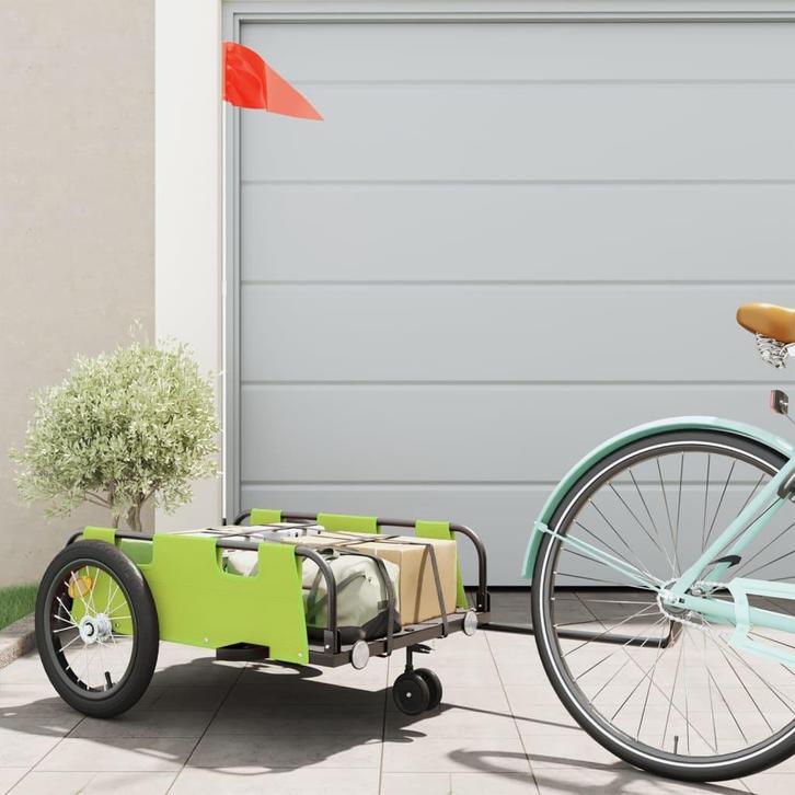 vidaXL Fietstrailer oxford stof en ijzer groen, Fietsen en Brommers, Fietsaccessoires | Aanhangwagens en Karren, Nieuw, Verzenden