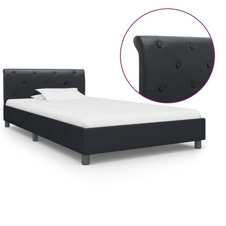 Kunstleer Bedframe 90x200 Zwart | OP = OP Voordeel, Huis en Inrichting, Slaapkamer | Bedden, 90 cm, 200 cm, Zwart, Nieuw, Hout