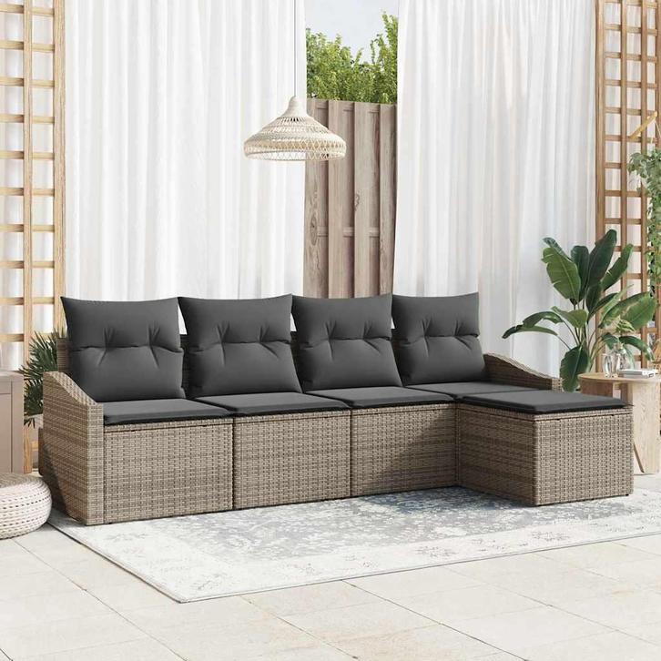 vidaXL Tuin Eettafel Set 5 pcs Grijs Poly Rattan en, Tuin en Terras, Tuinsets en Loungesets, Nieuw, Verzenden