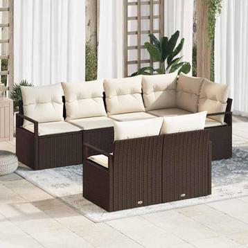 vidaXL Tuinbank Set 7 pcs Bruin Poly rattan, Verzenden